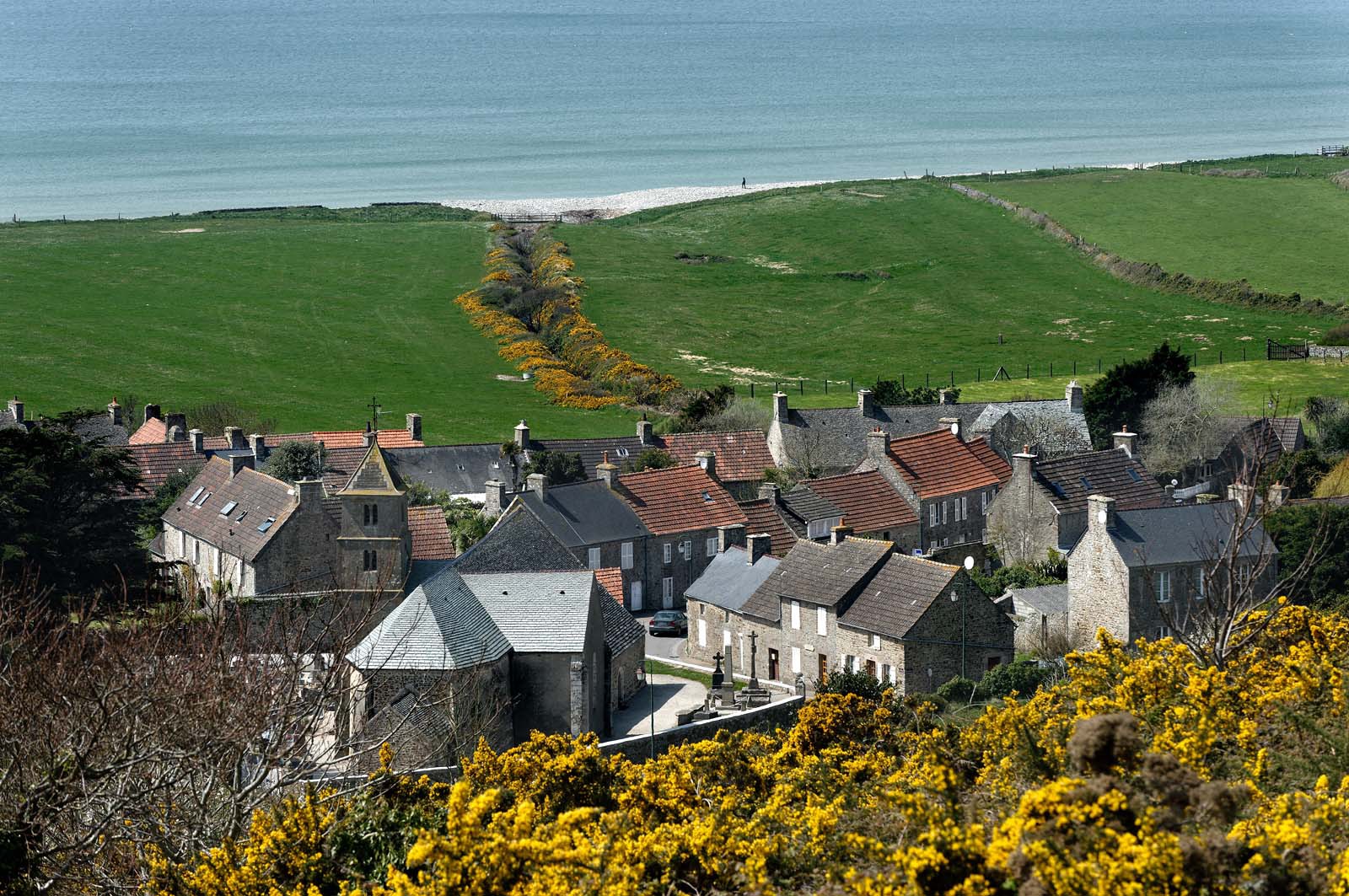 Le village de Vauville fait partie des sites classés de la Hague, Cap Cotentin. Les Pierres Pouquelées, galerie néolithique, sont un témoignage de l'Antiquité.La mare de Vauville est une réserve naturelle. Créée en 1976 c'est l'une des 135 réserves naturelles de France. Géré par le Groupe Ornithologique Normand depuis 1983, c'est un marais d'eau douce protégé de la mer par un étroit cordon dunaire. La mare de Vauville fait 62 ha, il y a plus de 150 espèces d'oiseaux ainsi que de 350 plantes et 16 espèces de batraciens.Un édifice autrefois religieux domine le village. C'est le prieuré de Vauville construit dans les landes, sur le haut d'une colline.Créé par Eric et Nicole Pellerin en 1947, l'exceptionnel jardin botanique du château de Vauville occupe plus de 40 000 m2. Abritant plus de 1000 espèces de l'hémisphère austral, le jardin entoure le château de Vauville dans une ambiance subtropicale tout à fait surprenante.