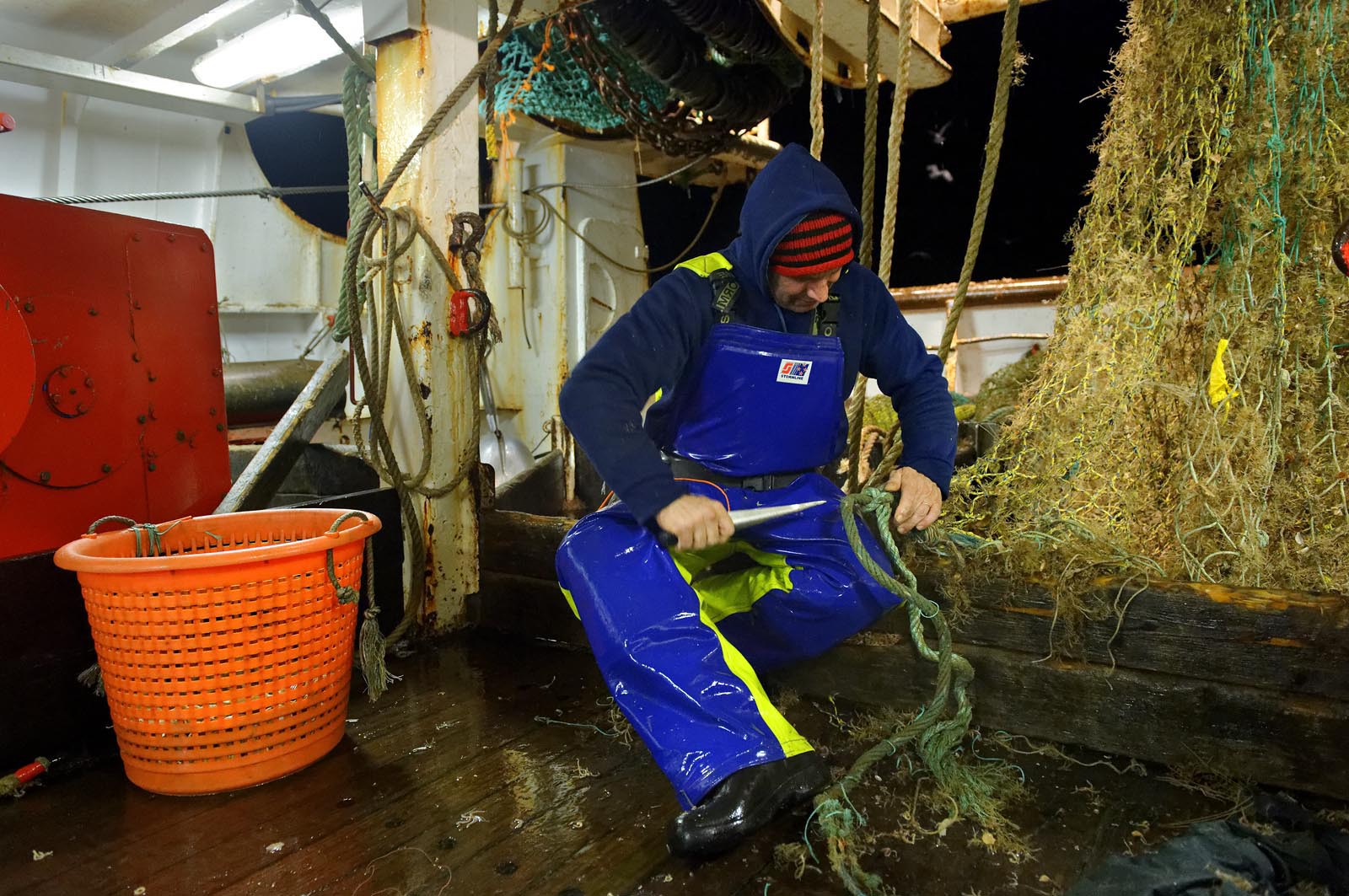 Ce reportage a été réalisé en janvier 2014 à bord du chalutier Marie-Catherine, appartenant à la SARL Armement Cherbourgeois créé en 1999 par Sophie et David LEROY. Cette marée de 7 jours fût assez mouvementée d'une part par la météo très capricieuse, mais également par la difficulté de réaliser les prises de vues. Une sélection de 20 photographies a été présentée lors de la 4ème édition du Festival photo L'Homme et la Mer au Guilvinec (Bretagne) en 2014, ainsi qu'au Musée de Tatihou 'Avis de grand frais (Manche) http:  www.armement-cherbourgeois.fr 